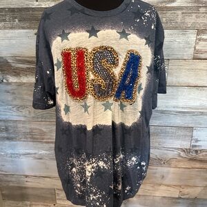 USA Graphic Short Sleeve Tee - Navy with Red, Leopard & Blue Accents